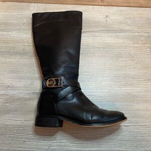 Michael Kors Bryce tall black leather riding boots full inside gold zipper sz 7